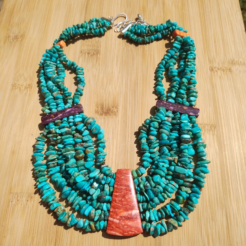 Jay King DTR mine finds Turquoise spiny oyster Statement necklace 925 Sterling S - Picture 12 of 16